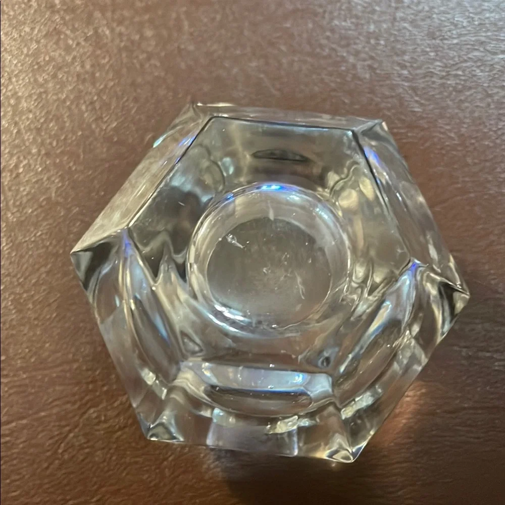Heavy Faceted Clear Glass Candle Holder